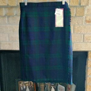 Vintage Highland Industries Black Watch Tartan Virgin Wool Wrap Skirt Size 14